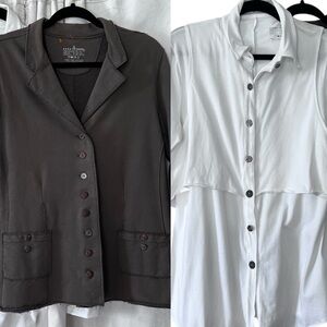 Neon Buddha Bundle of Two Tops in White and Olive Green size Medium